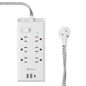 Regleta eléctrica de 6 salidas con supresor de picos (456 J), 2 cargadores USB y 1 cargador USB C