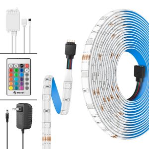 Tira LED multicolor RGB de 5 m con control remoto, controlador y adaptador de voltaje