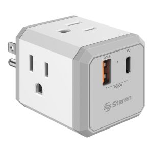 Clavija adaptadora de 4 toma corrientes con cargador USB C PD 20 W y USB QC 20 W, en forma de cubo