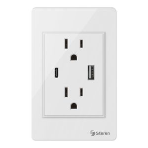 Doble toma corriente y cargador USB / USB C, con placa para pared