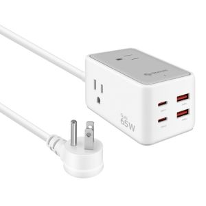 Cargador GaN USB C PD 65 W / USB QC 18 W con multitoma corrientes