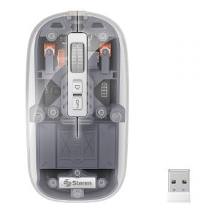 Mouse Bluetooth*/ RF, multidispositivo con batería recargable 800 / 1200 / 1600 DPI, transparente color gris
