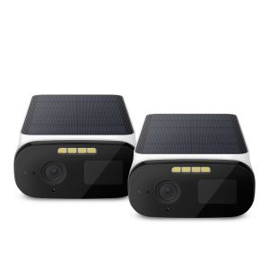 2 cámaras de seguridad Wi-Fi 4 Mpx fija con panel solar, para exterior
